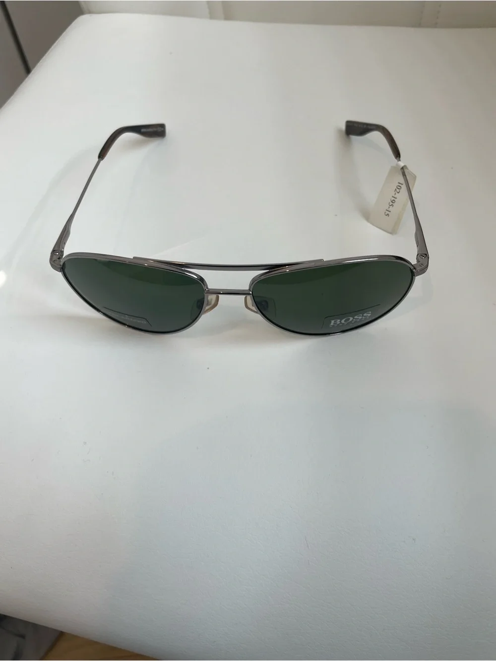 Boss Aviator Sunglasses with Dark Green Lenses and Silver Frame